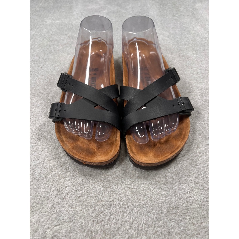 Birkenstock Yao Slide Sandal 40 Black Crisscross Buckle Cork Comfort Boho Summer
